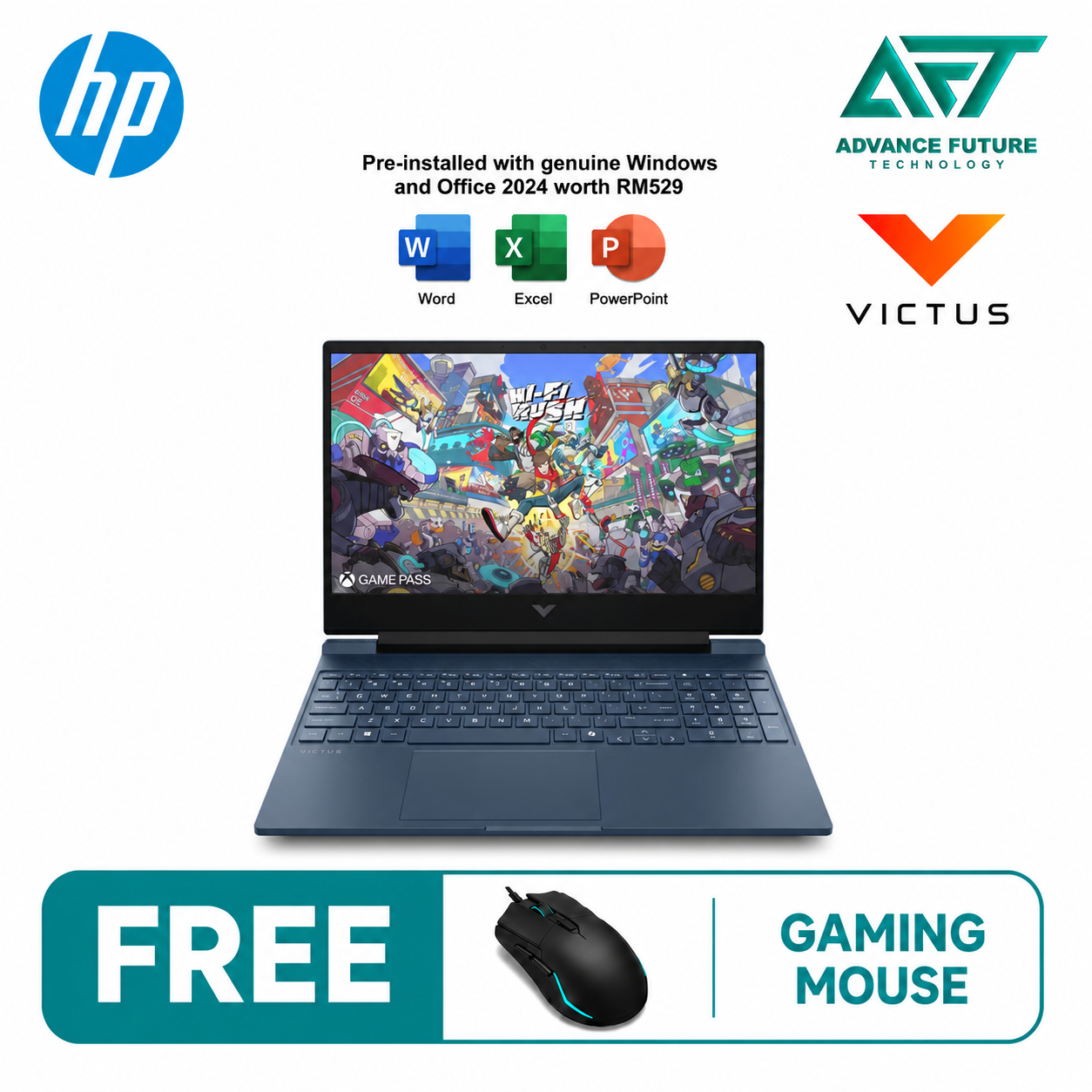 HP Victus 15-fb3255AX 15.6'' FHD 144Hz Gaming Laptop Performance Blue ( AMD Ryzen 7 7445HS, 16GB, 512GB SSD, RTX4050, W11, H&S 2024&M365 )