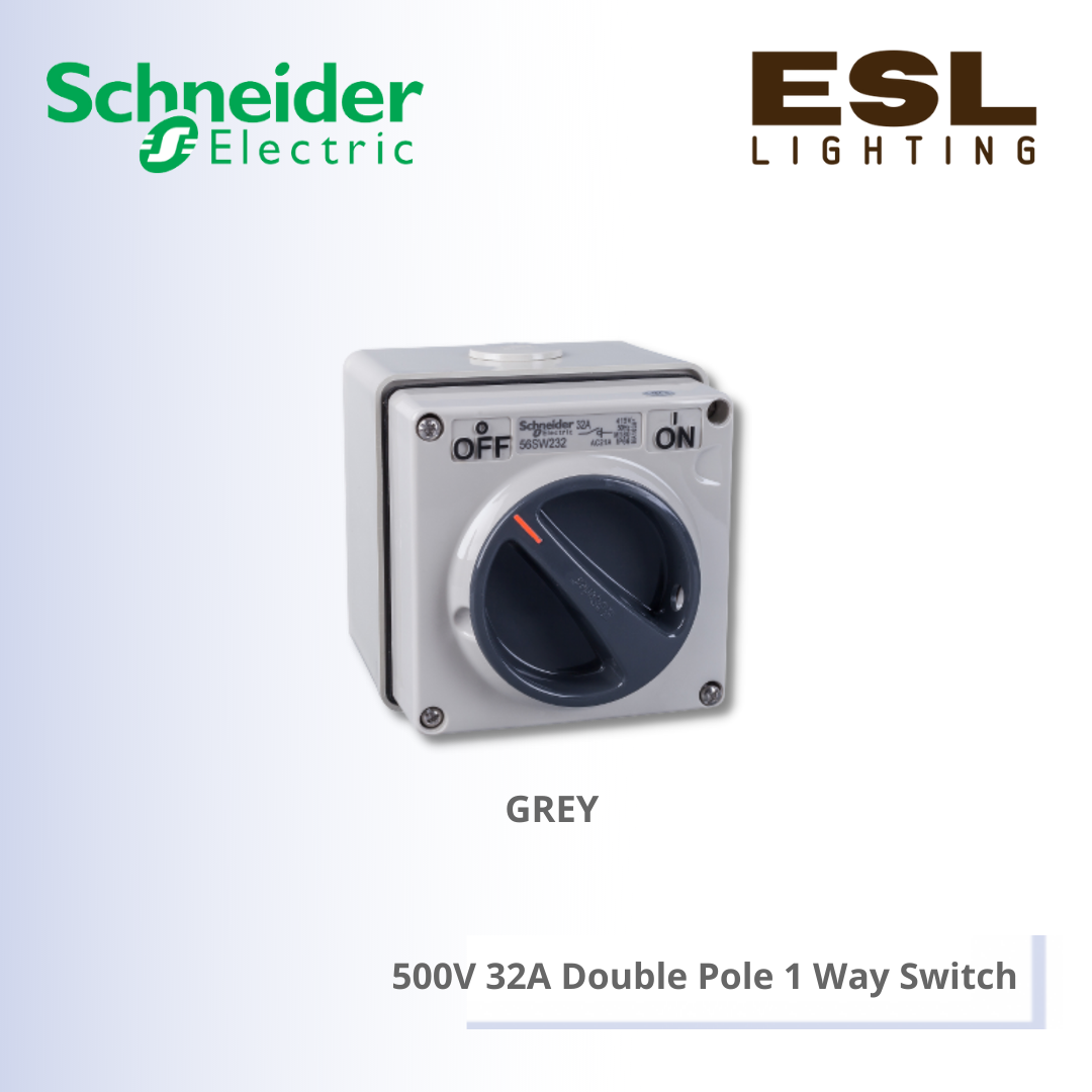 SCHNEIDER S56 Series & 66 Series 500V 32A Double Pole 1 Way Switch - S56SW232GY