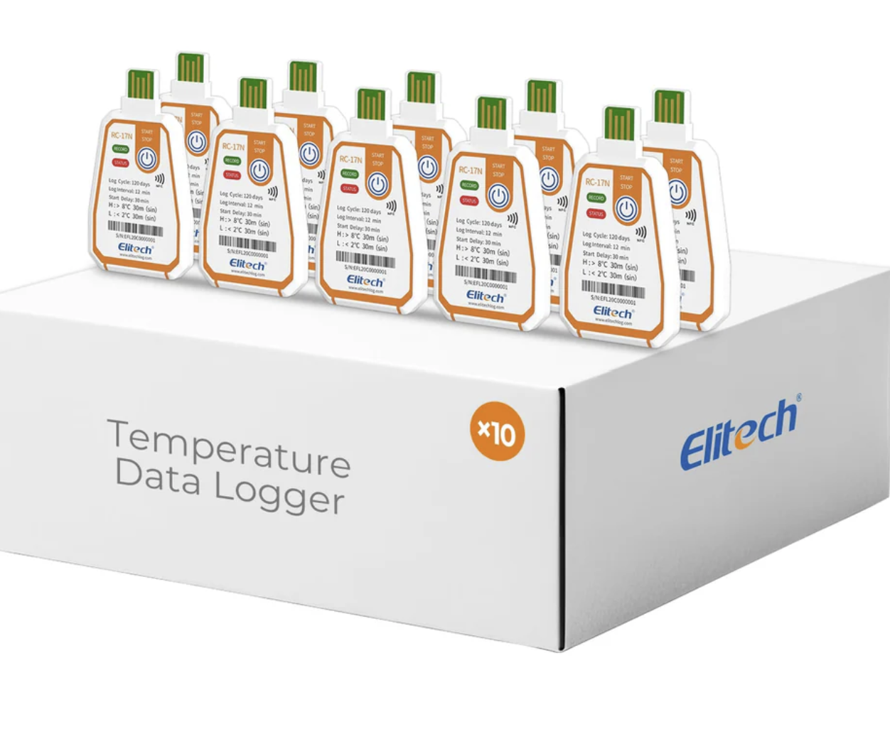 Elitech USB/NFC PDF Data Logger Recorder Single-use Disposable, up to 120 Days Transportation, Temperature Monitoring Report -30℃~70℃/-22～158℉ RC-17N