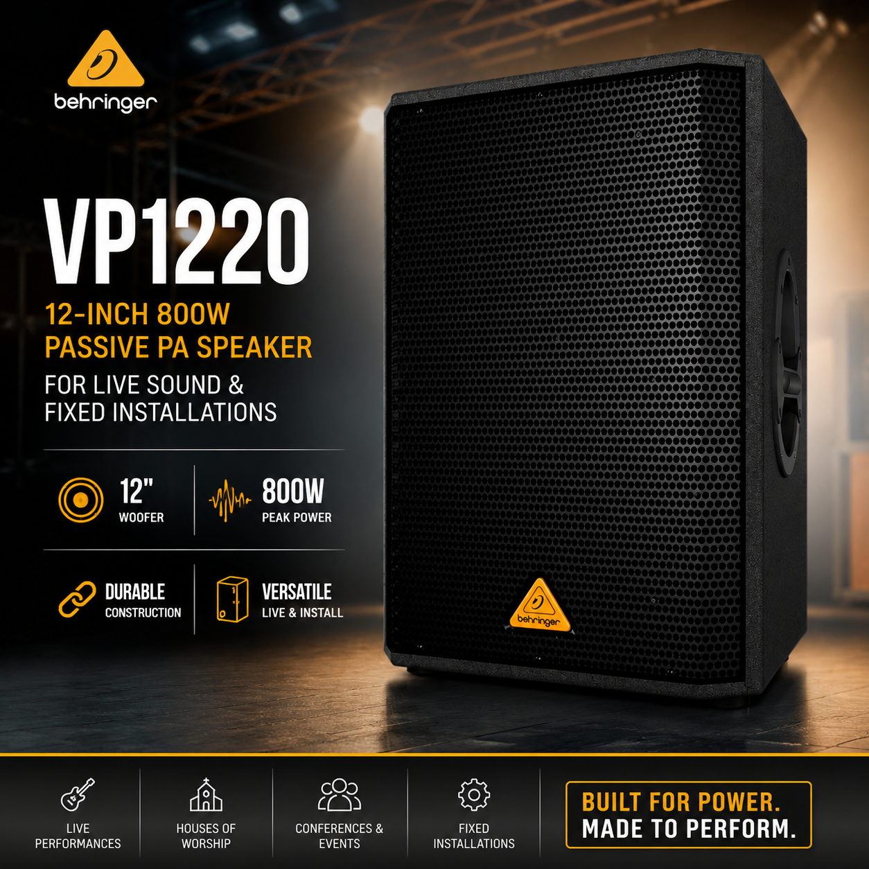 Behringer VP1220 – 12-Inch 800W Passive PA Speaker for Live Sound & Fixed Installations