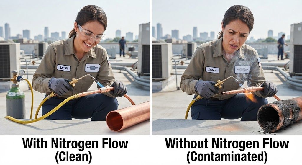 copper tube brazing nitrogen flow HVAC systems