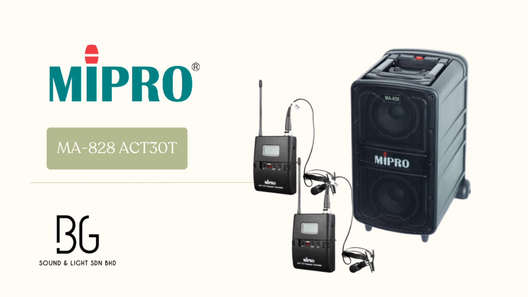 MIPRO MA-828 Portable Wireless PA System with Dual ACT-32T Clip-On Lavalier Microphones (UHF Professional Speaker Malaysia)