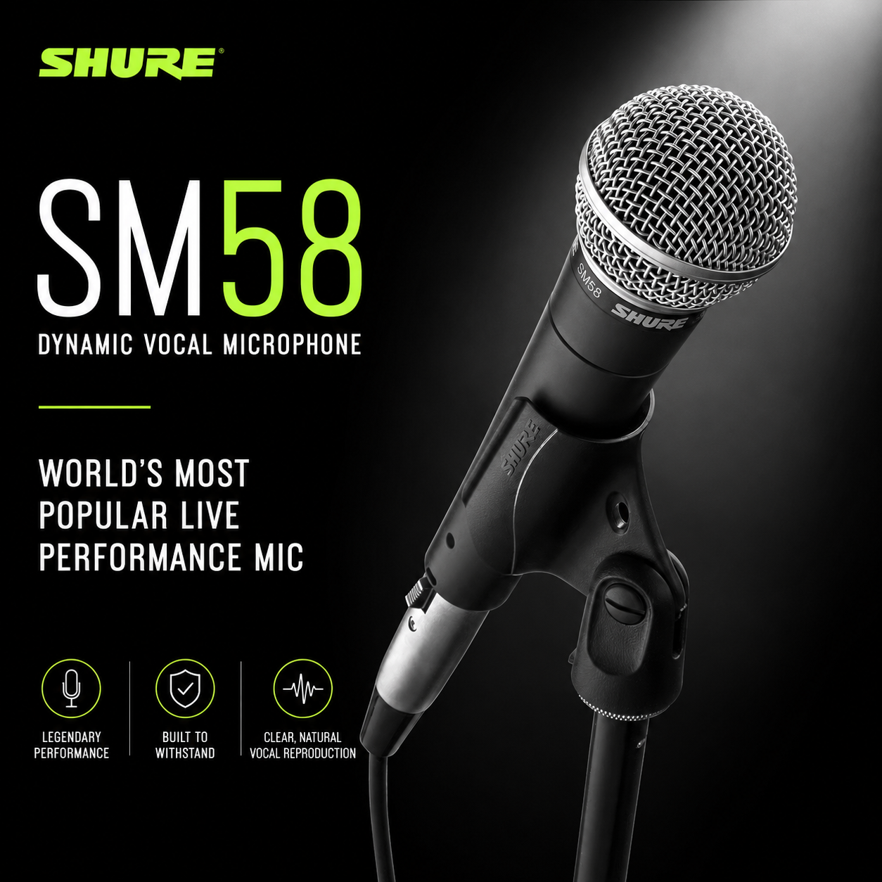 Shure SM58 Dynamic Vocal Microphone – World’s Most Popular Live Performance Mic