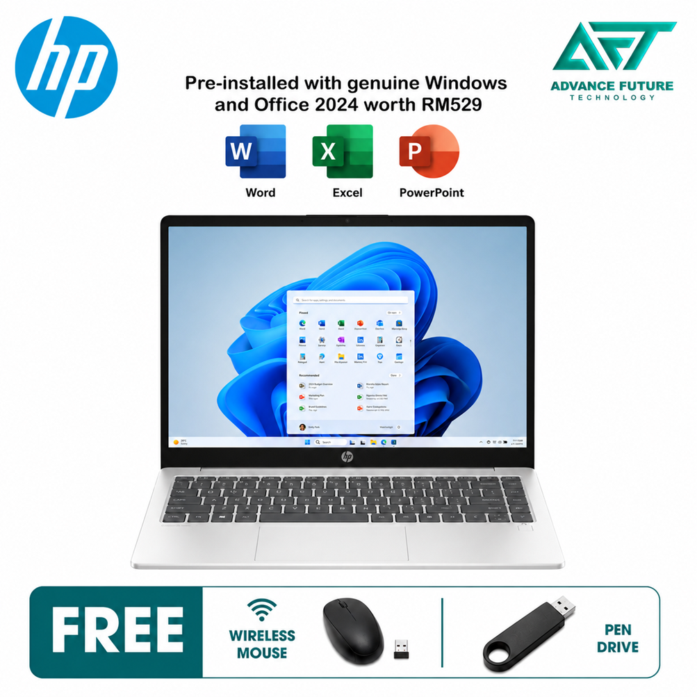 HP Omnibook 3 14-ha0023AU 14" FHD AI Laptop Glacier Silver ( AMD Ryzen AI 5 330 ,24GB, 512GB SSD, ATI, W11, H&S 2024&M365 )