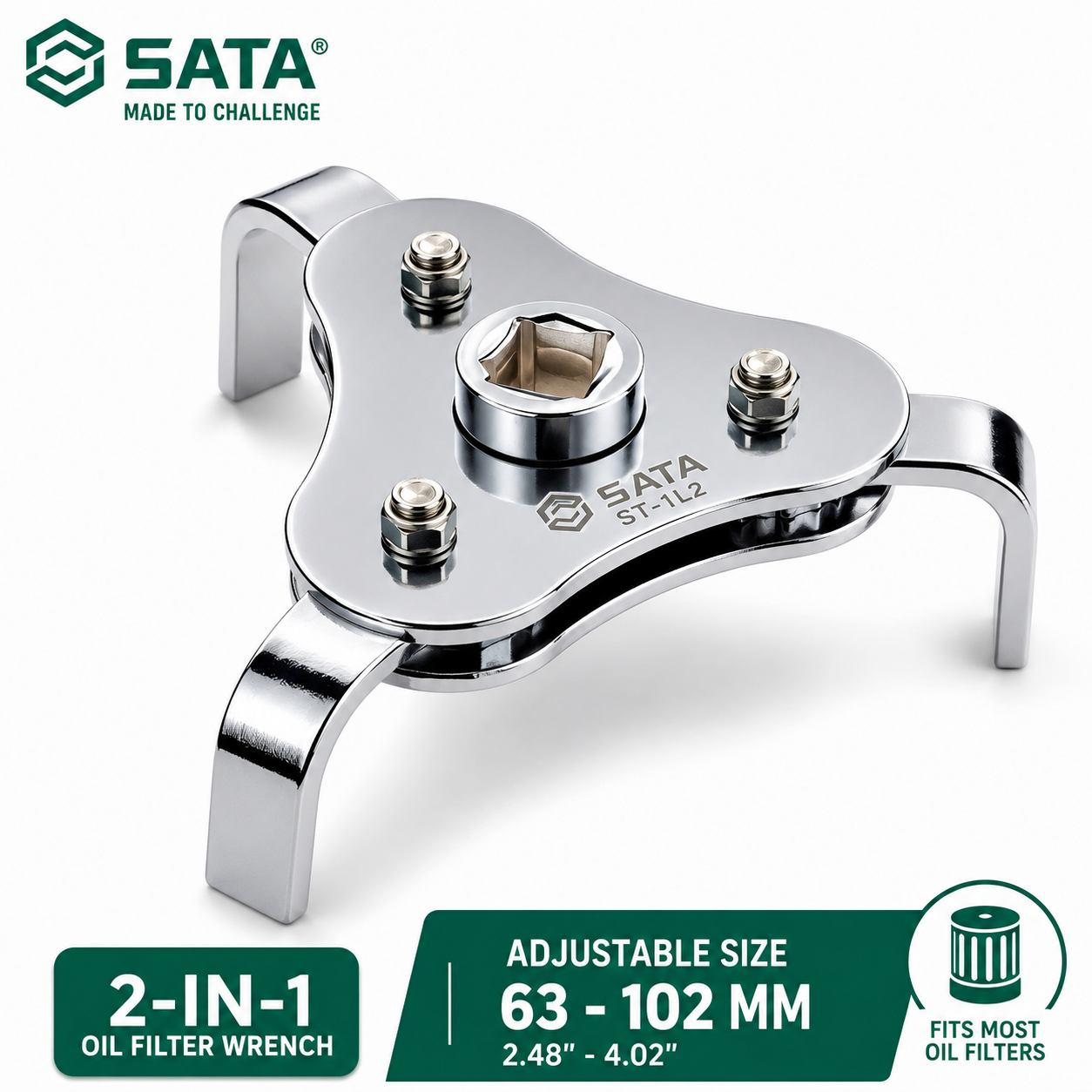 SATA 97422 Adjustable 3-Jaw Oil Filter Wrench, 63mm–102mm | ST-OFO-2WAY