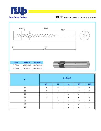 STRAIGHT BALL LOCK JECTOR PUNCH