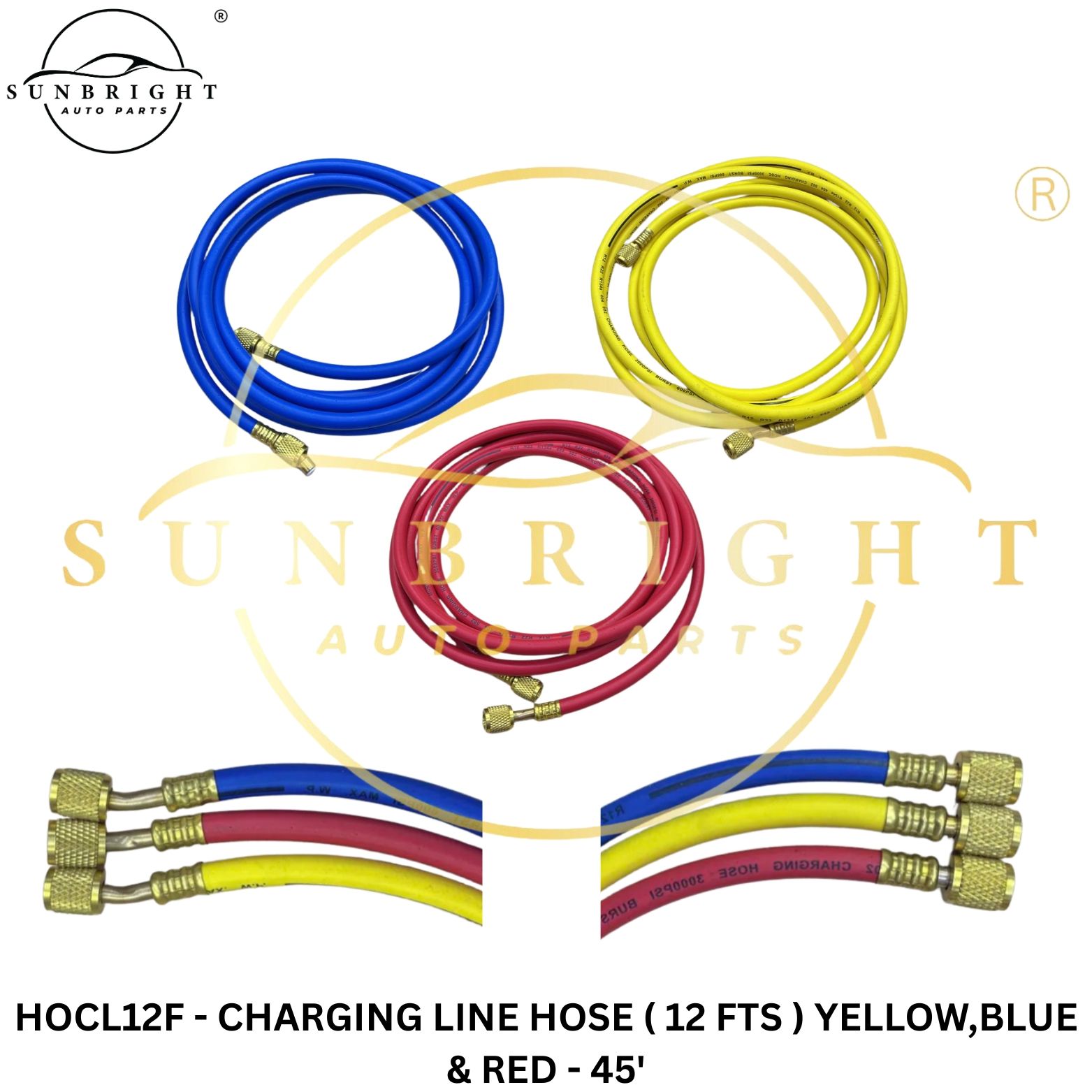 HOCL12F - CHARGING LINE HOSE ( 12 FTS ) YELLOW,BLUE & RED - 45'