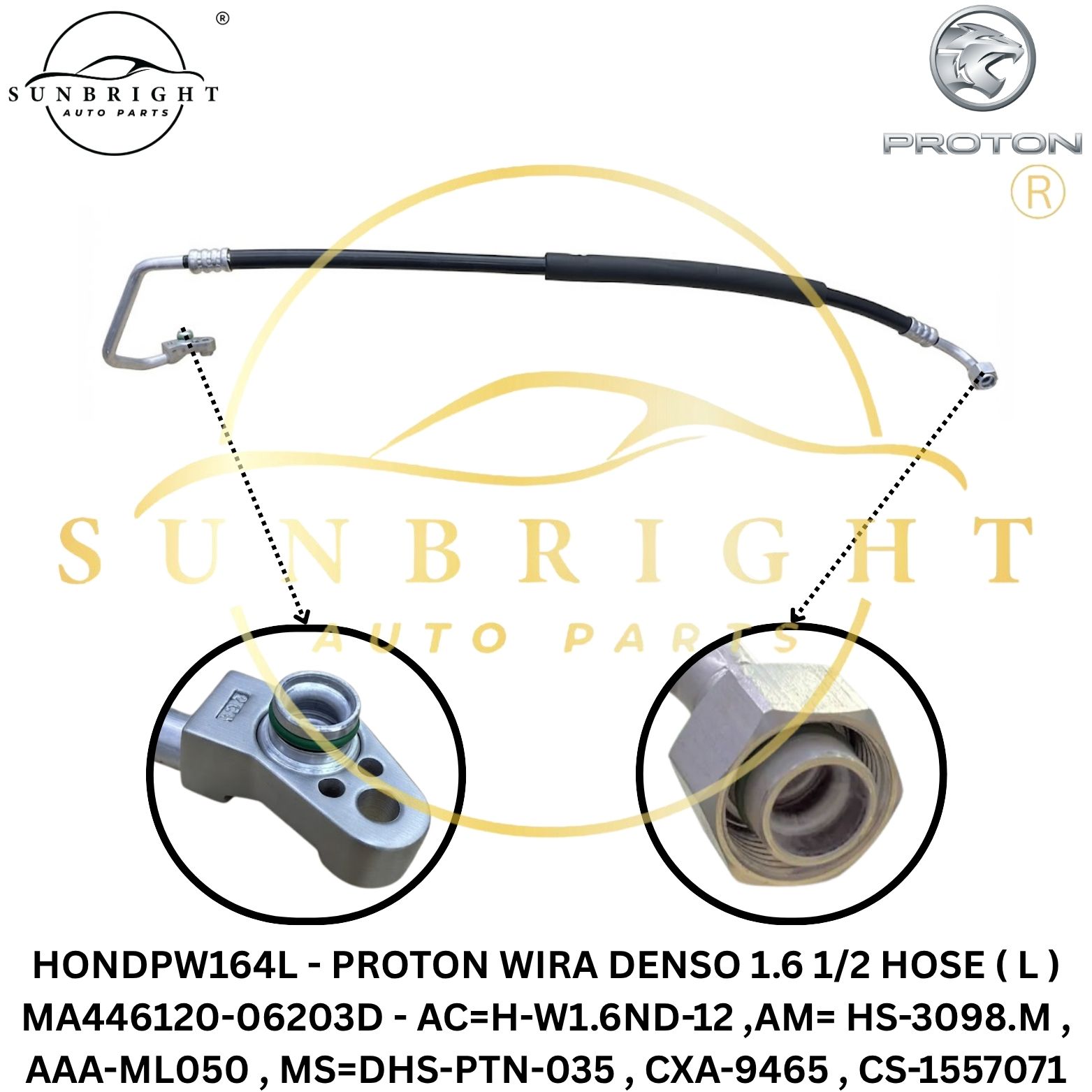 HONDPW164L - PROTON WIRA DENSO 1.6 1/2 HOSE ( L ) MA446120-06203D - AC=H-W1.6ND-12 ,AM= HS-3098.M , AAA-ML050 , MS=DHS-PTN-035 , CXA-9465 , CS-1557071