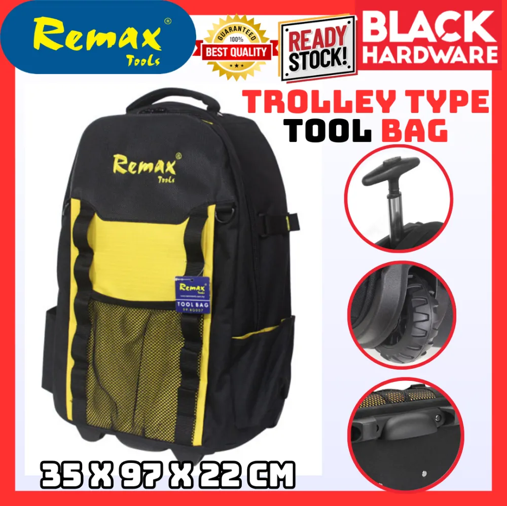 Black Hardware REMAX Tools Beg Tool Bag Electrician Trolley Bag Backpack Travel Fishing Bag Lelaki 工具包 Beg Troli Tarik