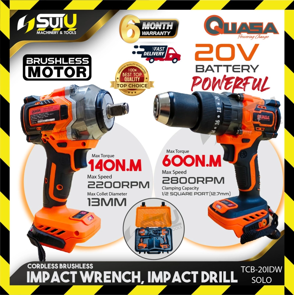 QUASA TCB-20IDW / TCB20IDW / TWB-05550 / TDB-13140 20V Brushless Cordless Impact Wrench & Impact Drill (SOLO / SET)