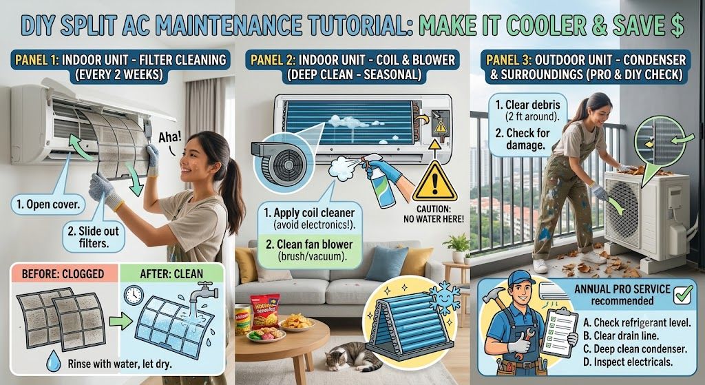 Split air conditioner maintenance tutorial