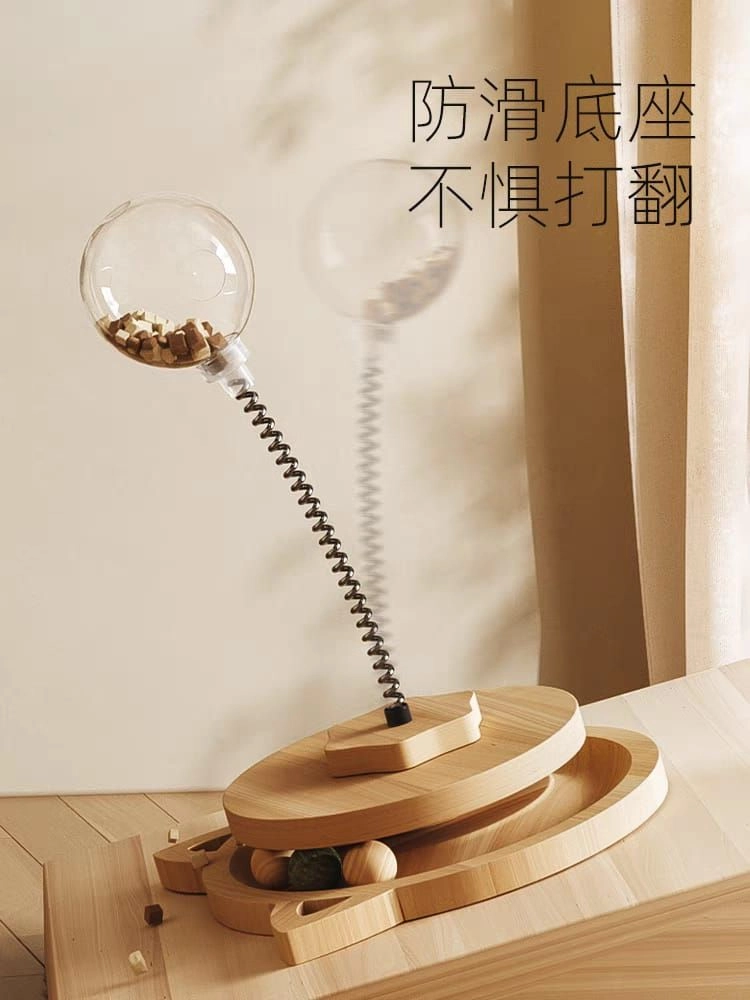 Wood Cat Toy Leaking Ball Cat Turntable Leaking Food Toy Puzzle Interactive Pet Toy Teaser 猫咪漏食球宠物玩具