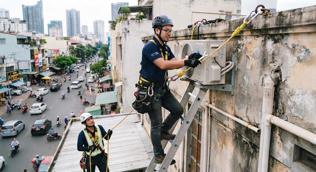 safe height work practices for aircon technicians