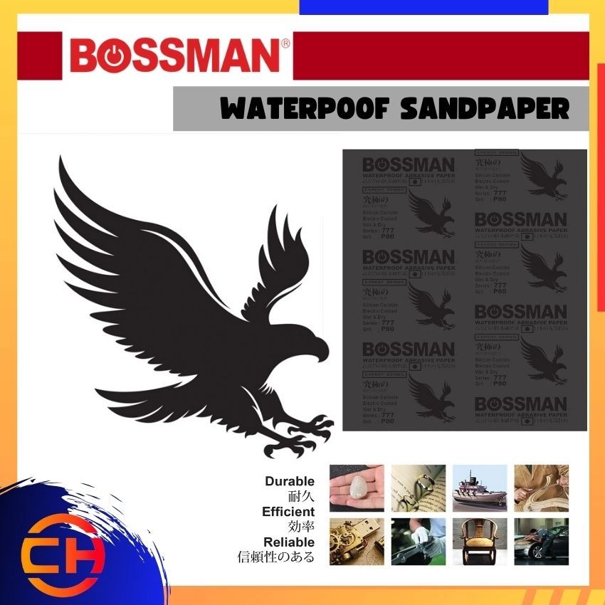 BOSSMAN HIGH QUALITY WATERPROOF SANDPAPER BAP60/ BAP80/ BAP100/ BAP120/ BAP150/ BAP180/ BAP220/ BAP240/ BAP280/ BAP320/ BAP400/ BAP360/ BAP500/ BAP600/ BAP800/ BAP1000/ BAP1200/ BAP1500/ BAP2000/ BAP2500 