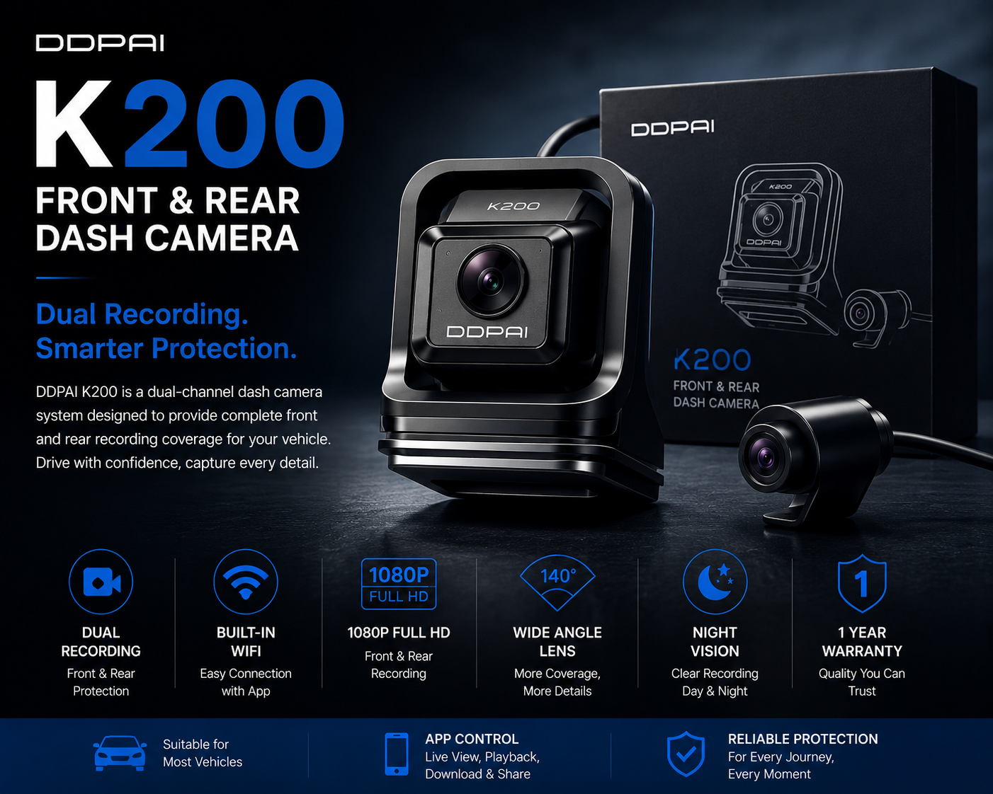 DDPAI K200 Front & Rear Dash Camera