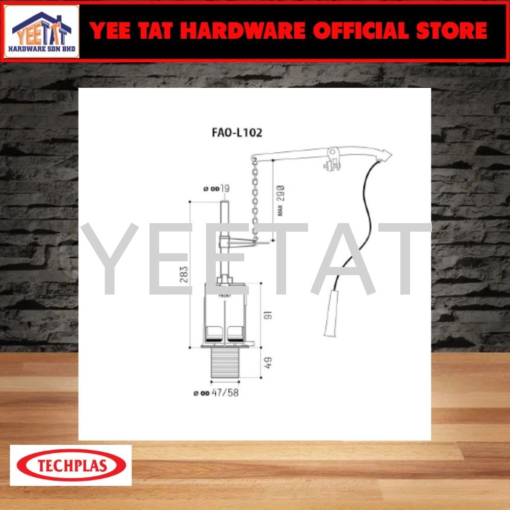 [ TECHPLAS ] FAO-L102 Lift-up Outlet Valve (White Lever Arm with Nylon String) 40mm/50mm