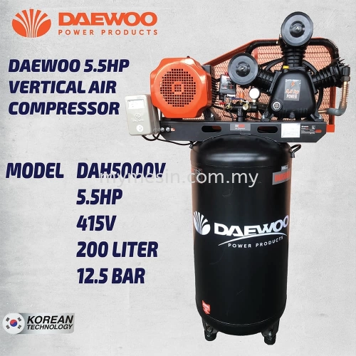 DAEWOO DAH5000V Air Compressor 5.5Hp 12Bar 200L (Vertical Tank) Come With Certificate [Code: 10232]