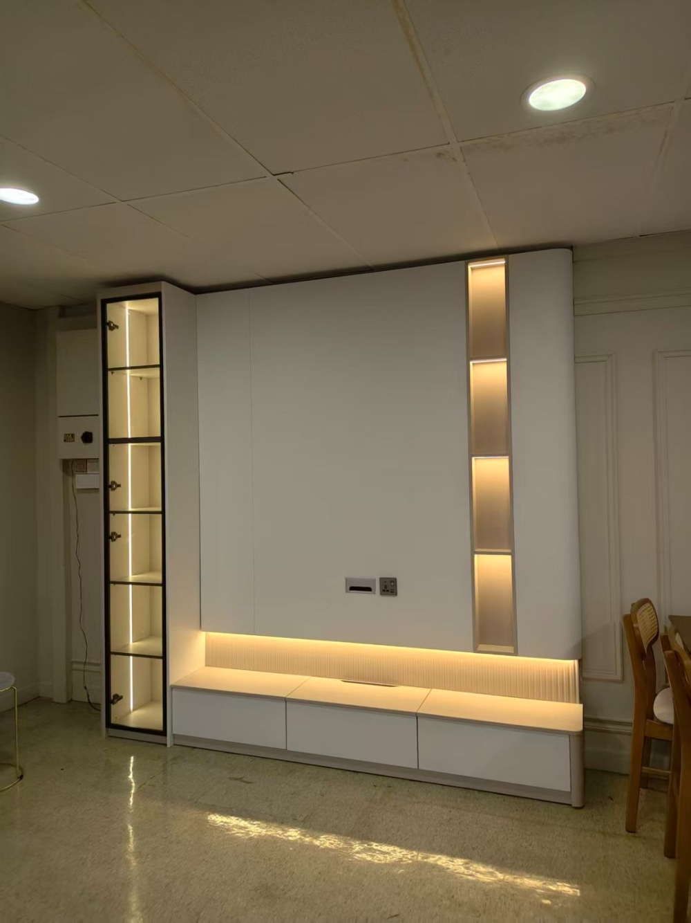 Modern Wall Mount TV Cabinet with LED Display Shelf | Floating TV Console | Custom Built-In TV Cabinet Penang & Kedah