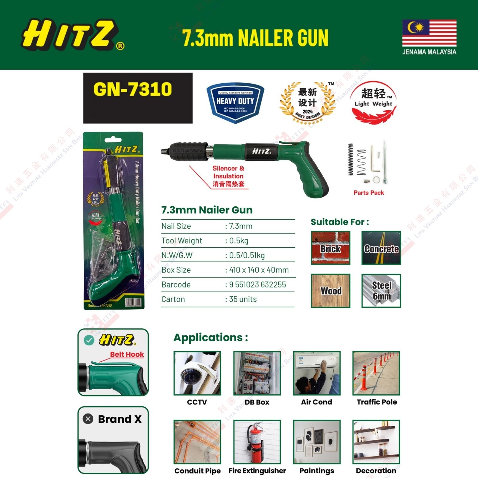HITZ BRAND NAILER GUN - GN7310 (2)