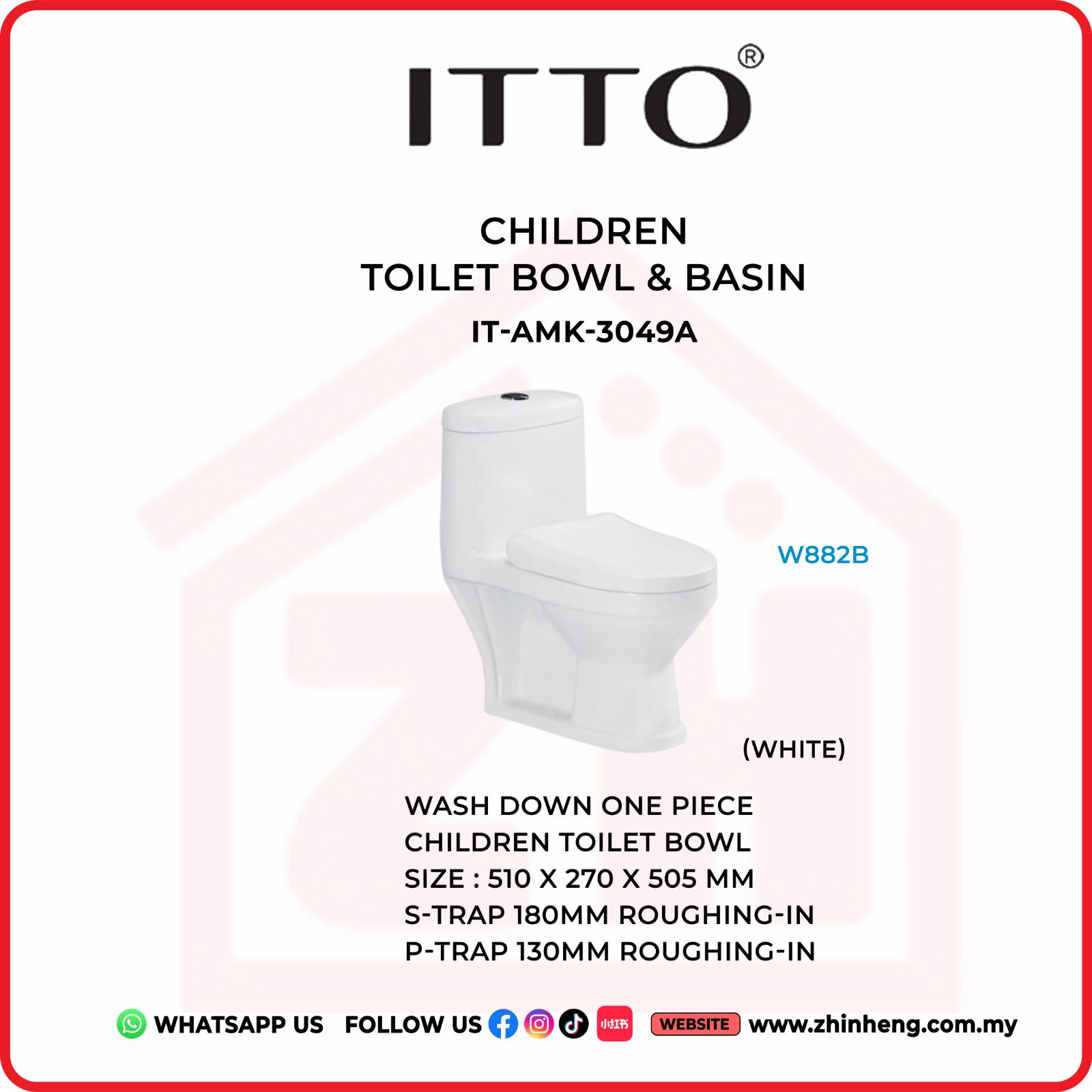 ITTO Wash Down One-Piece Children Toilet Bowl (WHITE)  IT-AMK-3049A