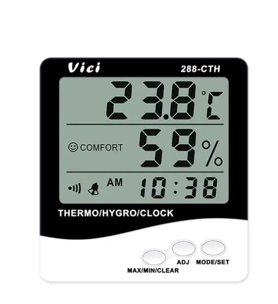 Vici 288-CTH Digital Thermo Hygro Meter, Clock/Date function, Max/Min temperature and humidity memory function