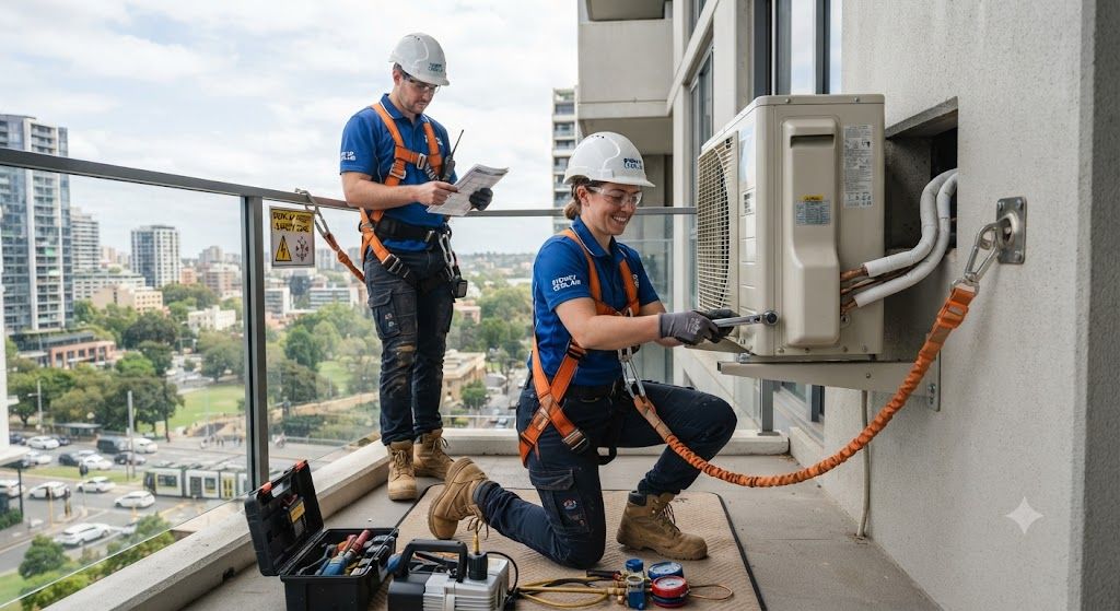 aircond outdoor unit installation working at height safety