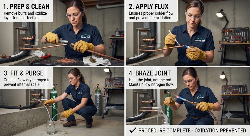 HVAC split AC copper tube brazing steps