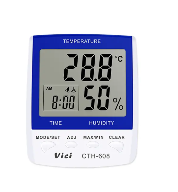 Vici CTH-608 Digital Thermo Hygro Meter, Clock/Date function, Max/Min temperature humidity memory function.