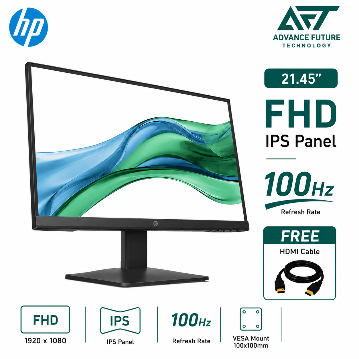 HP Series 3 Pro 322pe 21.45'' FHD IPS 100Hz Flat Monitor ( HDMI, VGA, 3 Years Warranty )