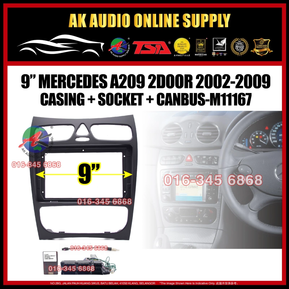 Mercedes Benz W203 / W209 2002 - 2009 ( 2 Door ) Android Player 9" inch Casing + Socket With Canbus - M11167