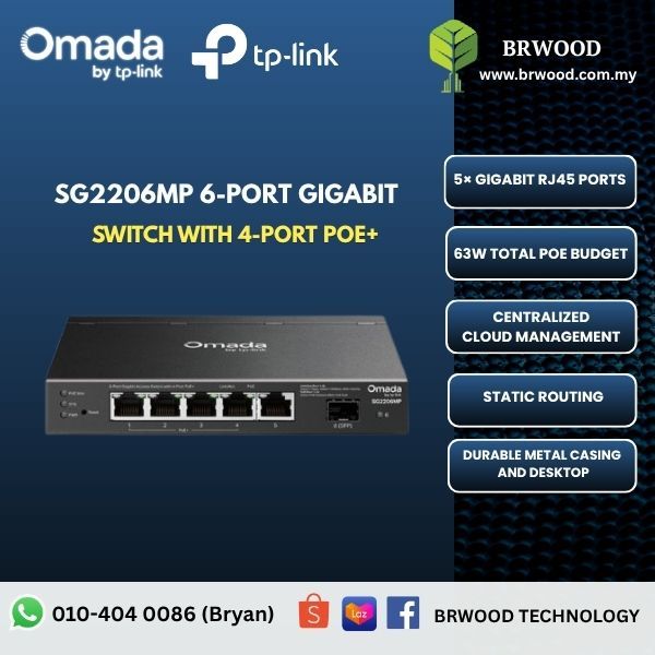 OMADA TP-LINK SG2206MP: Omada Access 6-Port Gigabit Switch with 4-Port PoE+