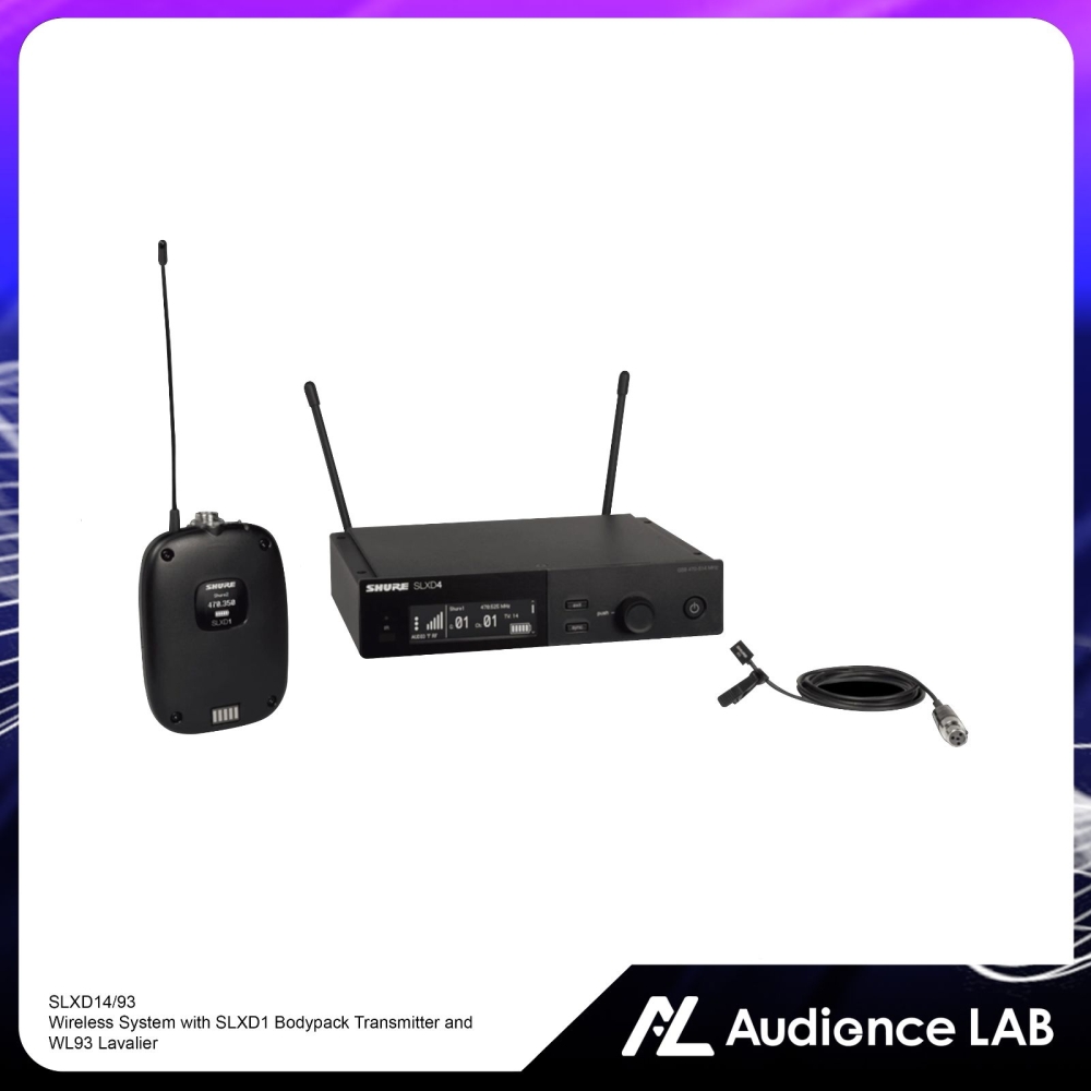 SHURE SLXD14/93 Wireless System with SLXD1 Bodypack Transmitter and WL93 Lavalier Microphone