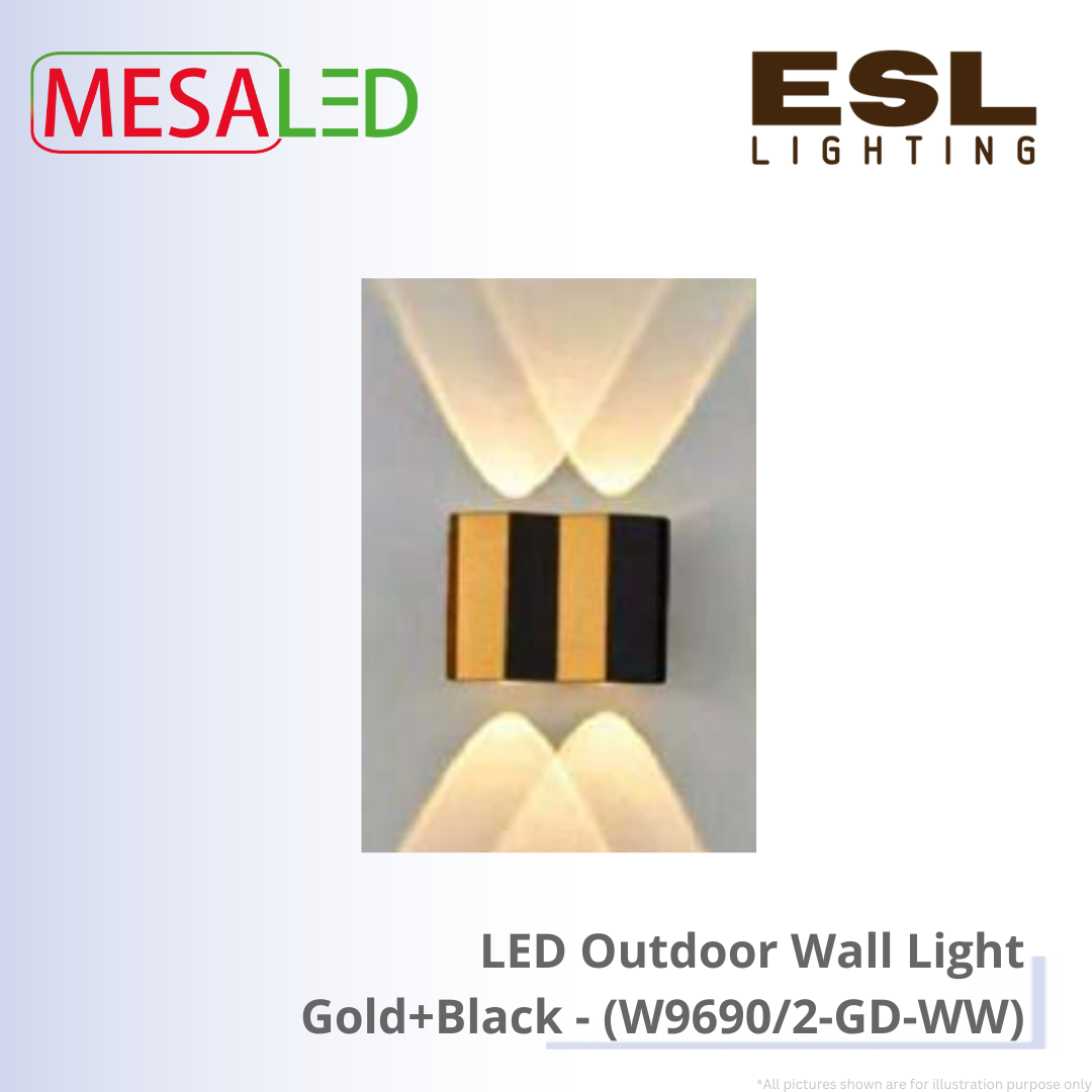 MESALED LED Outdoor Wall Light Gold+Black - W9690/2-GD-WW IP55
