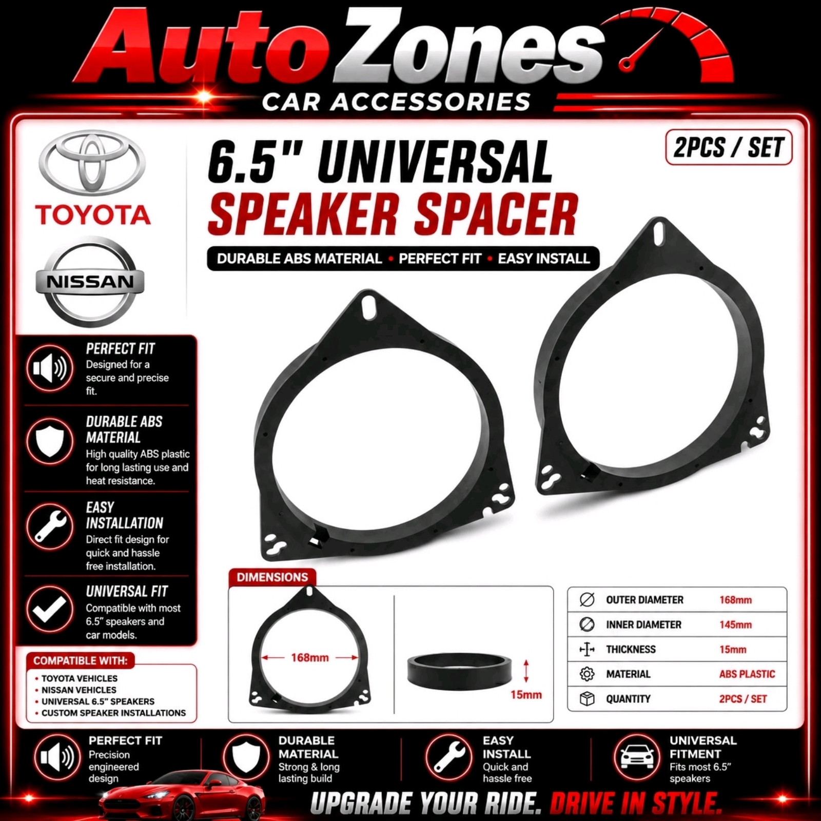 Toyota Nissan 6.5'' Speaker Adapter Mount Spacers Rings For 2pcs