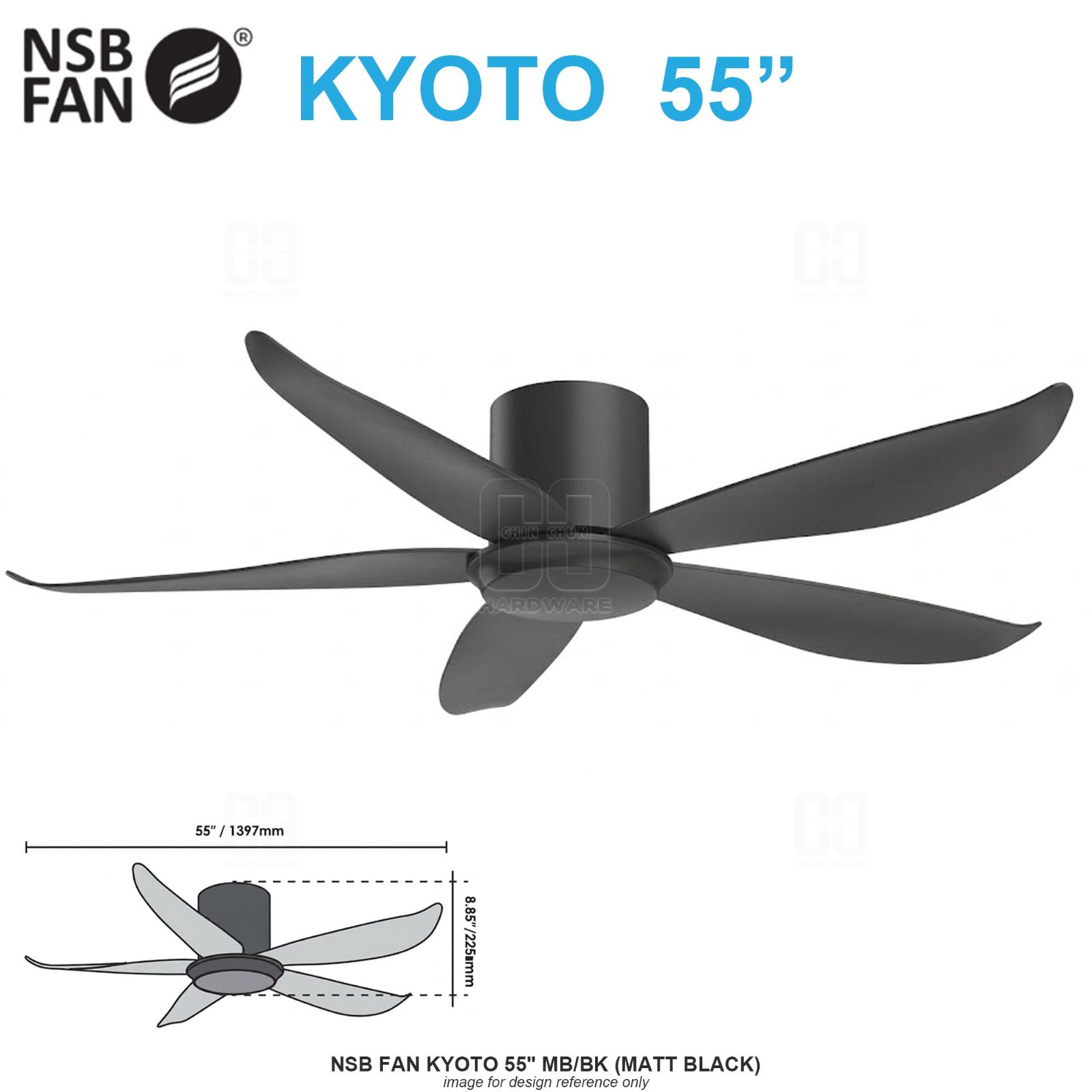 NSB FAN KYOTO 55" MB/BK MATT BLACK