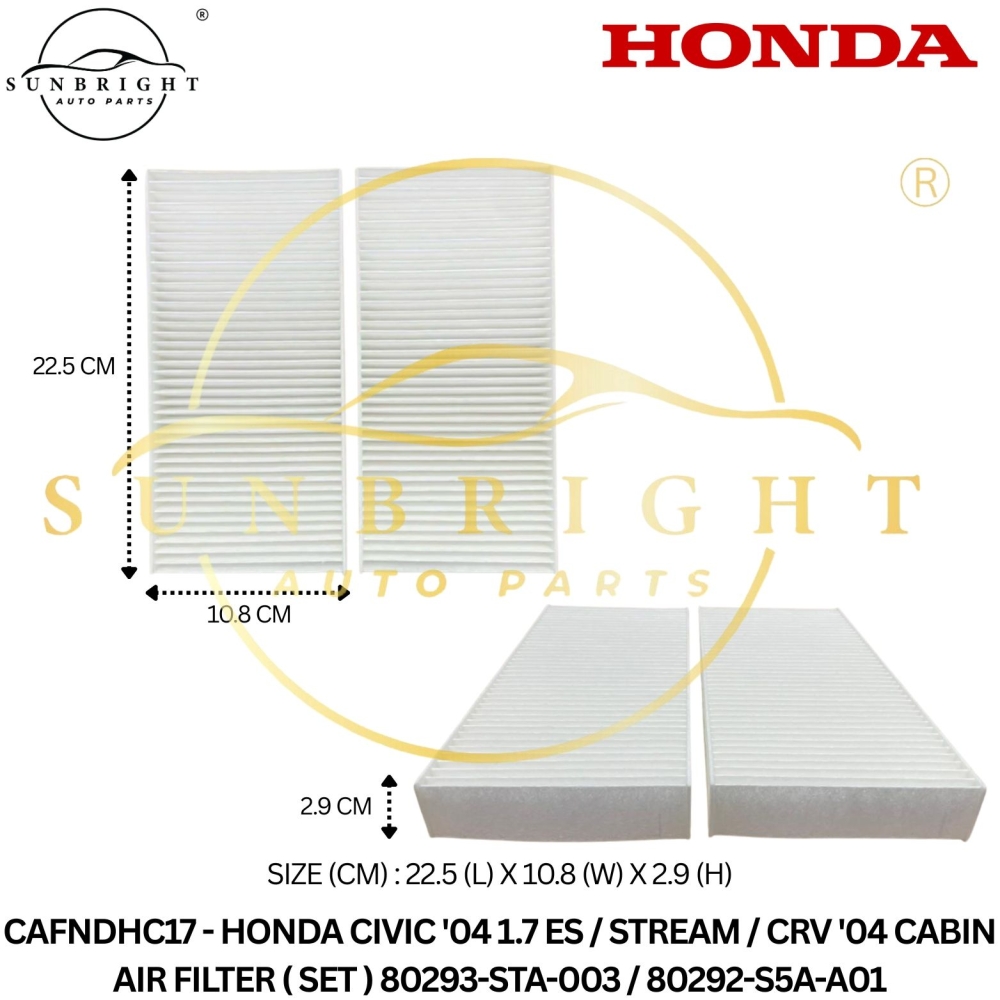 CAFNDHC17 - HONDA CIVIC '04 1.7 / STREAM / CRV '04 CABIN AIR FILTER ( SET ) 80293-STA-003 / 80292-S5A-A01