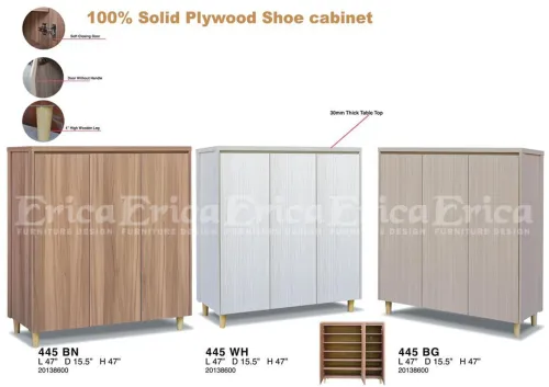 445 3 Door Solid Plywood Shoe Cabinet