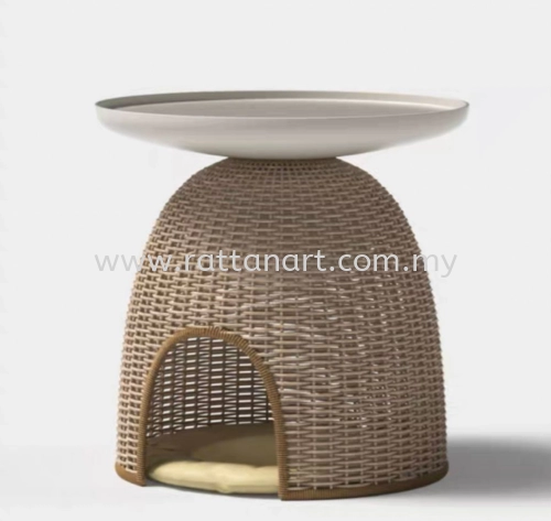 RATTAN SIDE TABLE WITH WOODEN TOP