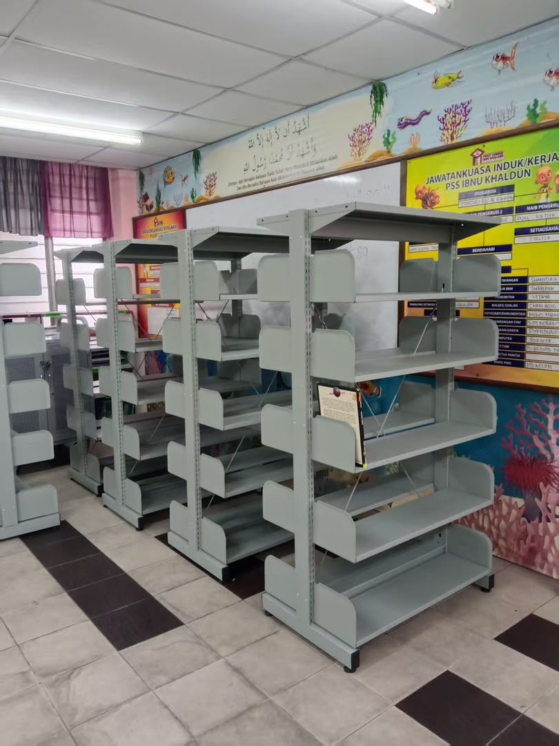 Heavy Duty Double Sided Library Metal Rack | Steel Book Shelving System | School, University & Public Library Book Rack Malaysia | Pembekal Rak Perpustakaan Sekolah | Rak Besi Perpustakaan - Penang, Puchong, KL, Kedah