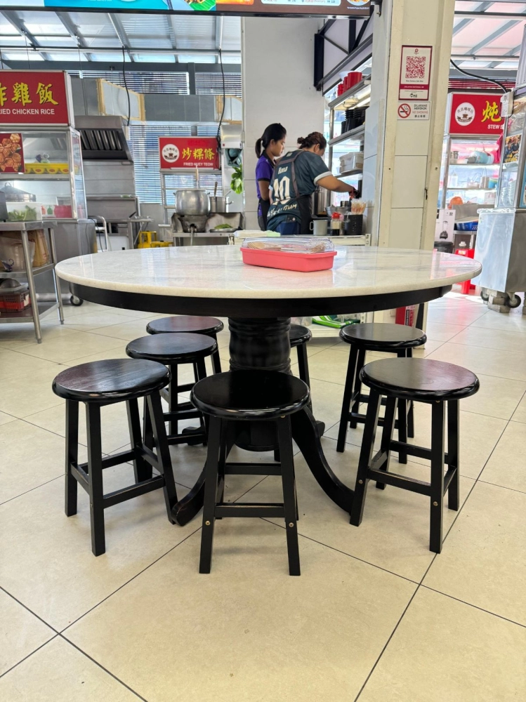 Solid Wood Marble Kopitiam Table Stool | Solid Wood Cafe Furniture | Restaurant Furniture | Table and Chairs | Cafe Furniture | Penang | KL | Cheras | Ampang | Ulu Tiram | Johor Bahru | Taiping | Ipoh | Mersing 