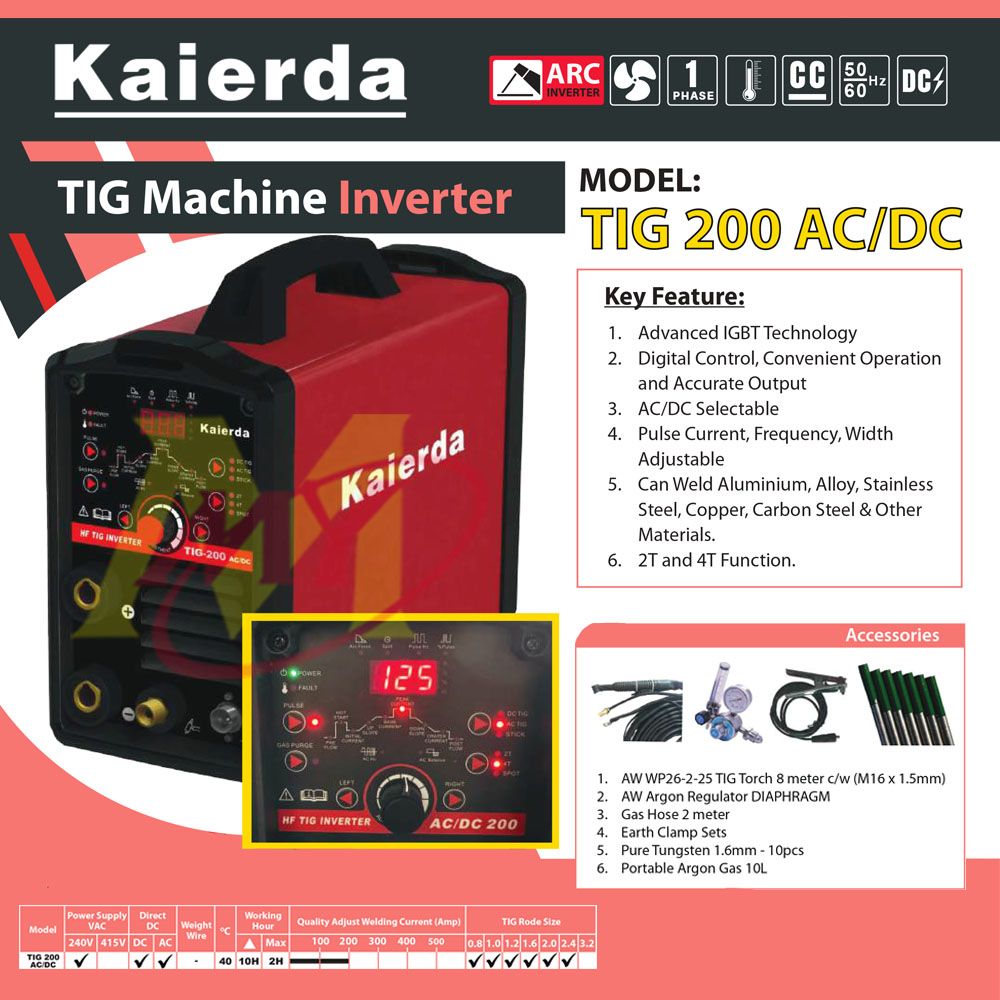 KAIERDA TIG 200AC/DC IGBT Inverter Welding Machine 240V