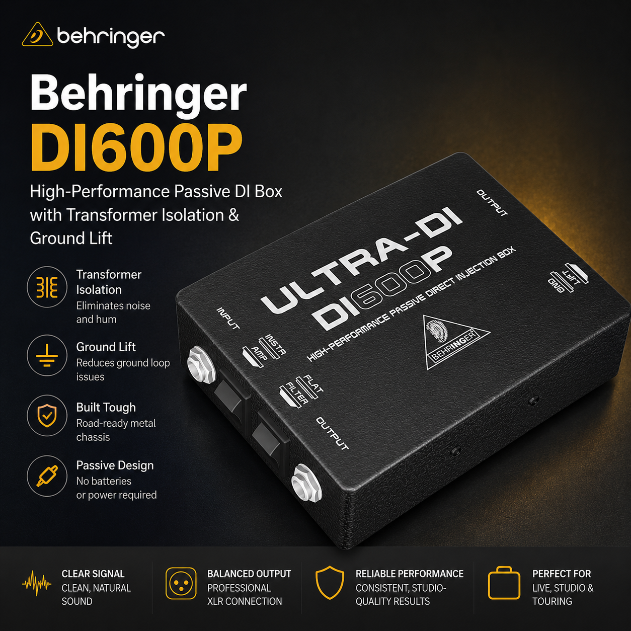 Behringer DI600P – 高性能无源DI盒（带隔离变压器与地线开关）
