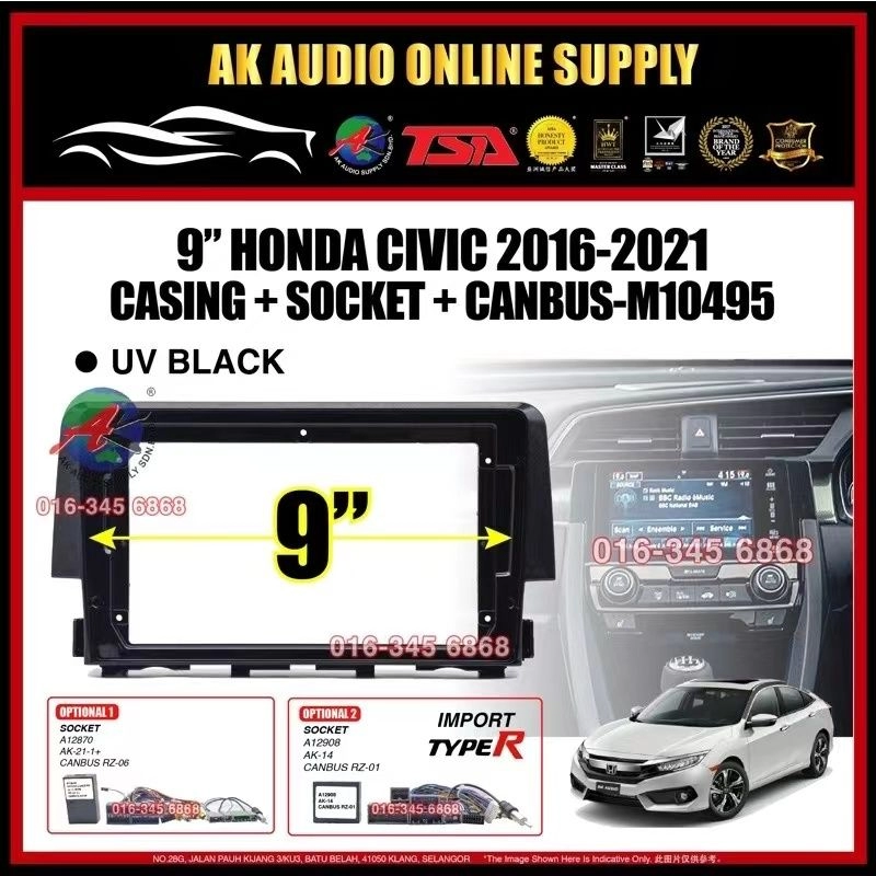 Honda Civic FC 2016 - 2021 Android 9'' inch Casing + Socket with Canbus - M10495