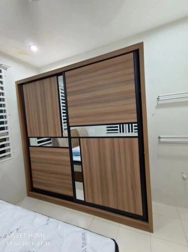 Modern Bedroom Set PROMO | Queen Size Bedframe | 8' X 8 ' Sliding Door Clothing Bedroom Wardrobe | Dressing Make Up Table Cabinet | Bedroom Furniture Store | Penang Furniture Store