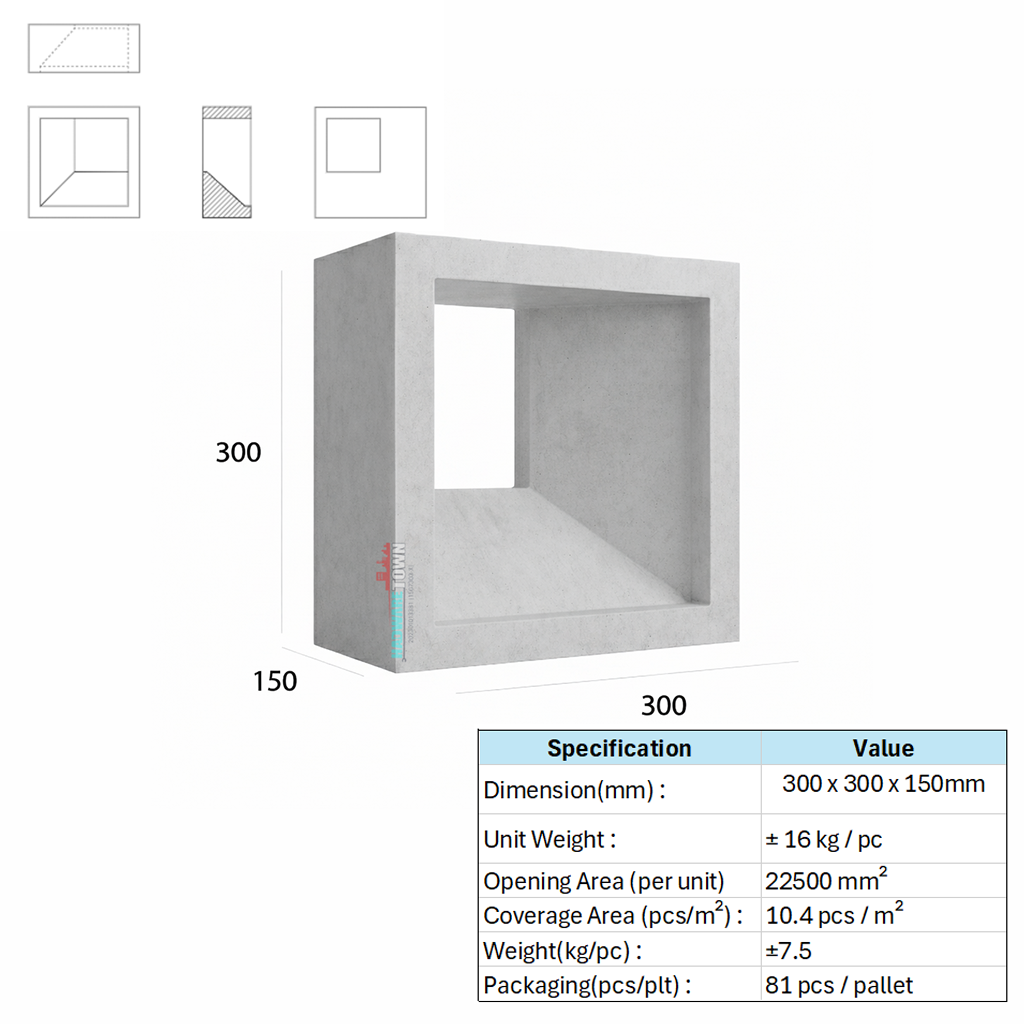 VENTILATION BLOCK -VB 608.150 (LWH 300 x 150 x300 ) mm 