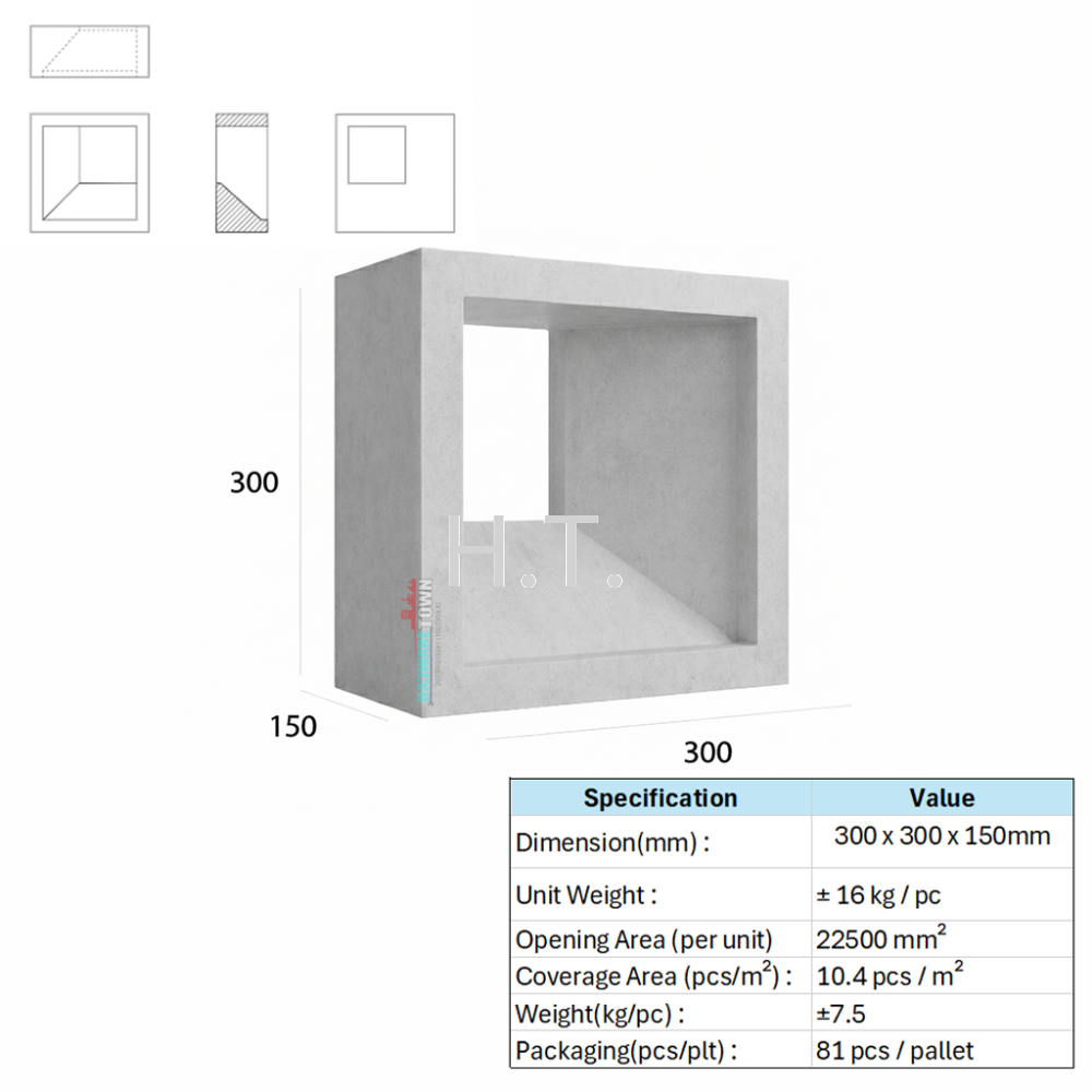 VENTILATION BLOCK -VB 608.150 (LWH 300 x 150 x300 ) mm