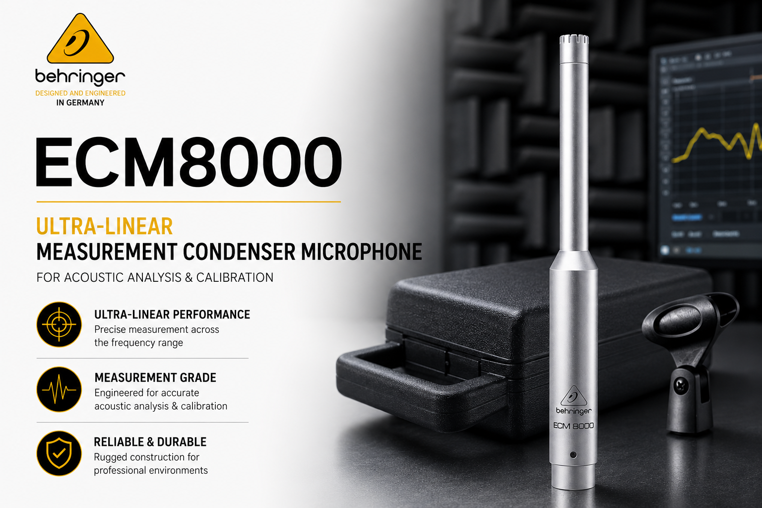 Behringer ECM8000 – Mikrofon Kondensor Pengukuran Ultra-Linear untuk Analisis Akustik & Penentukuran Sistem