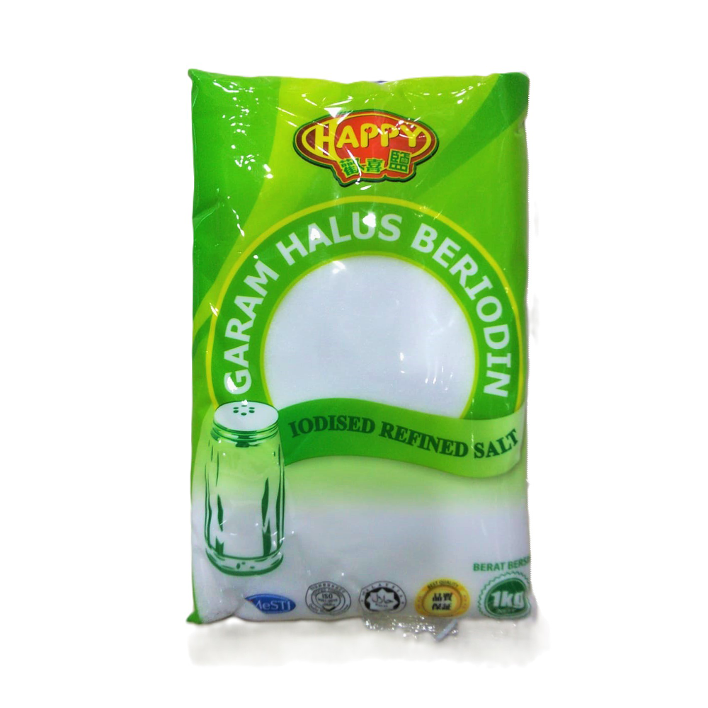 Happy Garam Halus Beriodin / Iodised Refined Salt 1kg