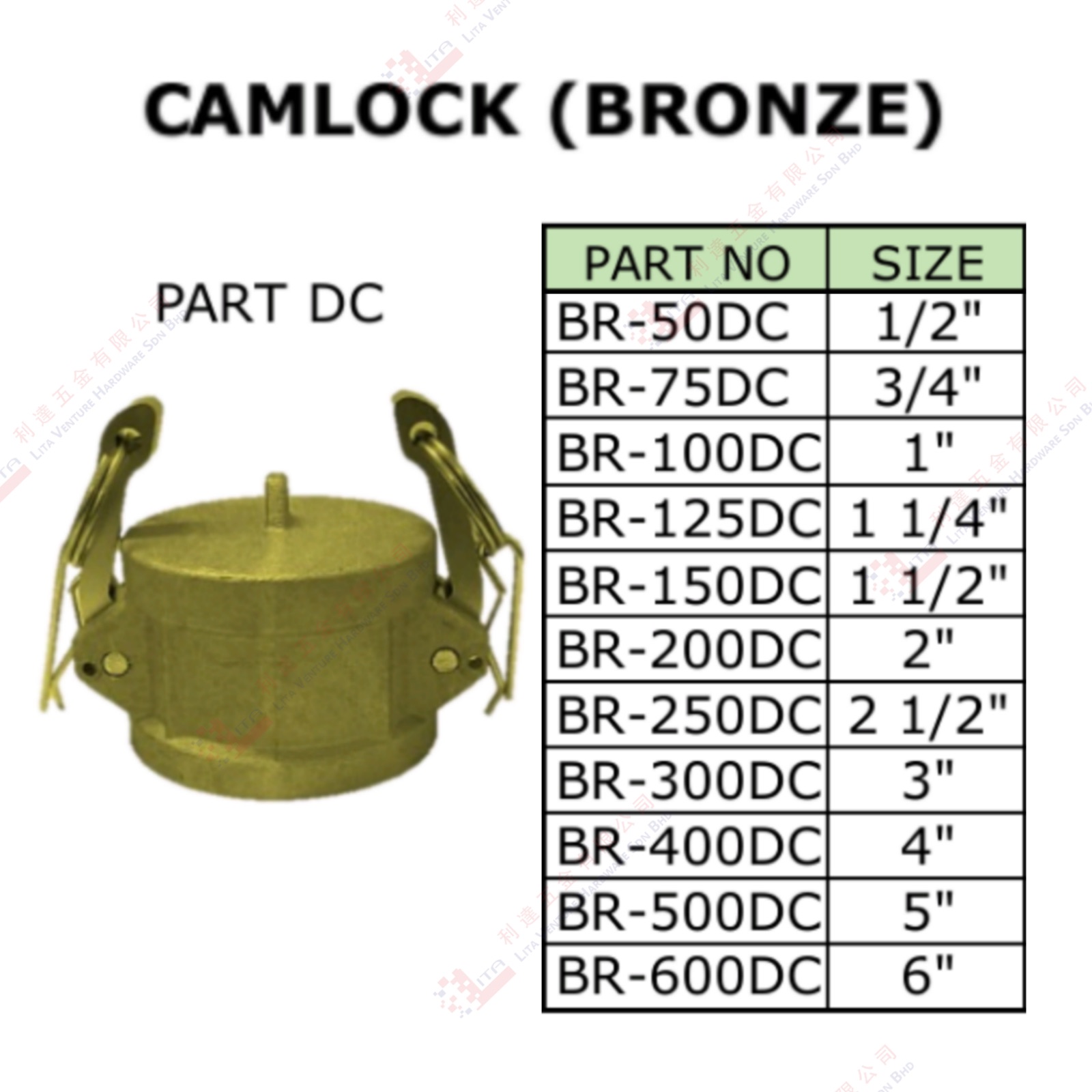 CAMLOCK (BRONZE) - BR50DC BR75DC BR100DC BR125DC ...BR600DC