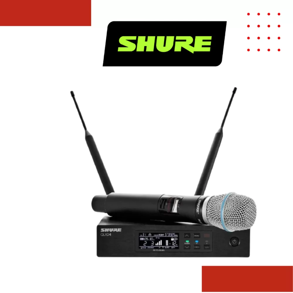 Shure QLXD24/BETA87C Handheld Wireless Microphone System, QLXD4 Wireless Receiver & QLXD2/BETA87C Handheld Transmitter